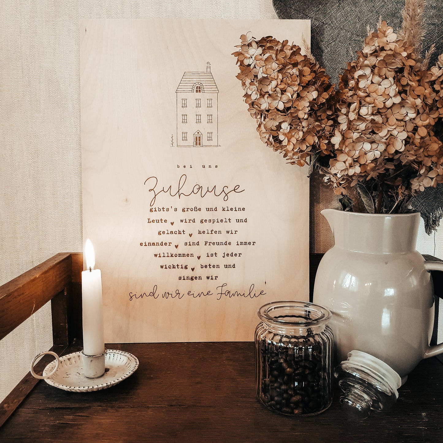 Holzposter A3 "Bei uns Zuhause"